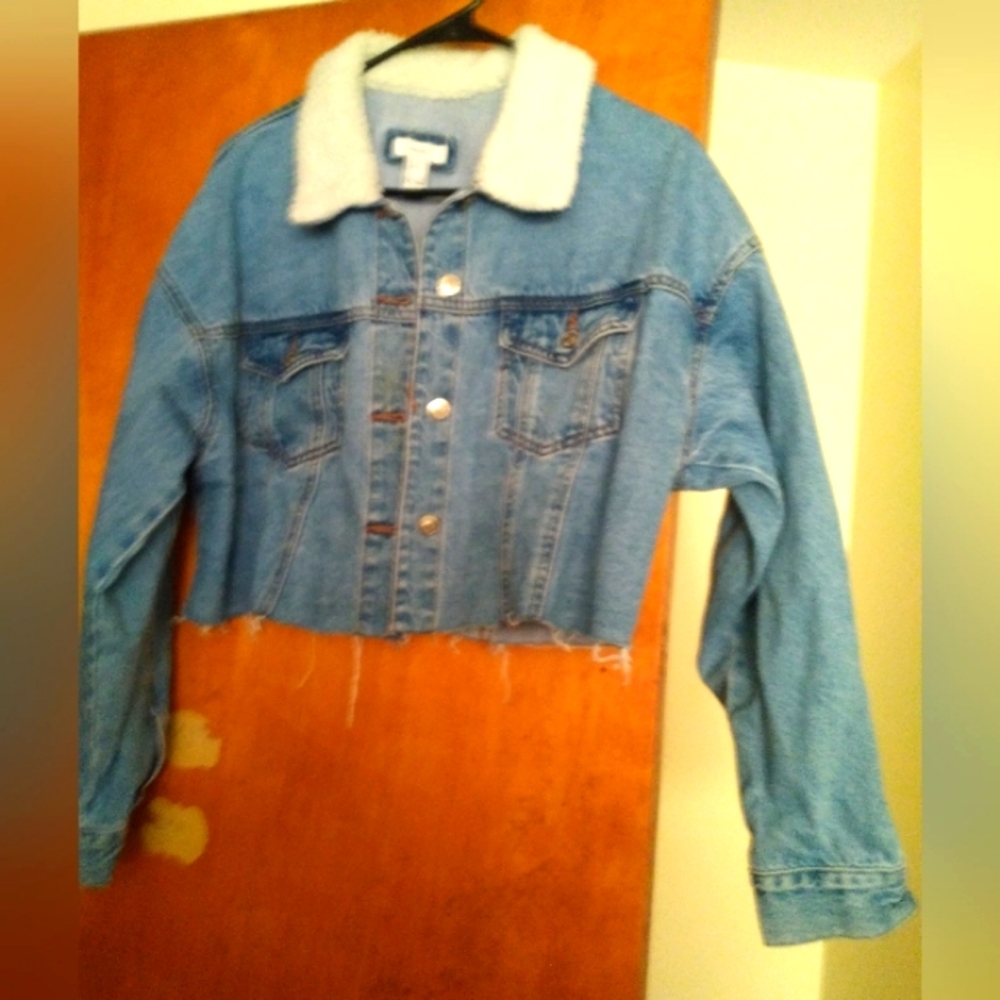 Forever 21 Trendy Denim Jacket with White Collar